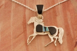Calvin Begay Genuine Acoma Jet Sterling Silver Horse Pendant